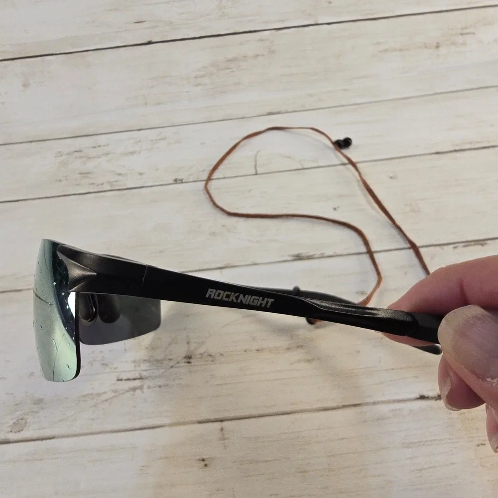 Rocknight Polarized Sports Sunglasses Matte Black Silver‎ Mirror Rimless 8177